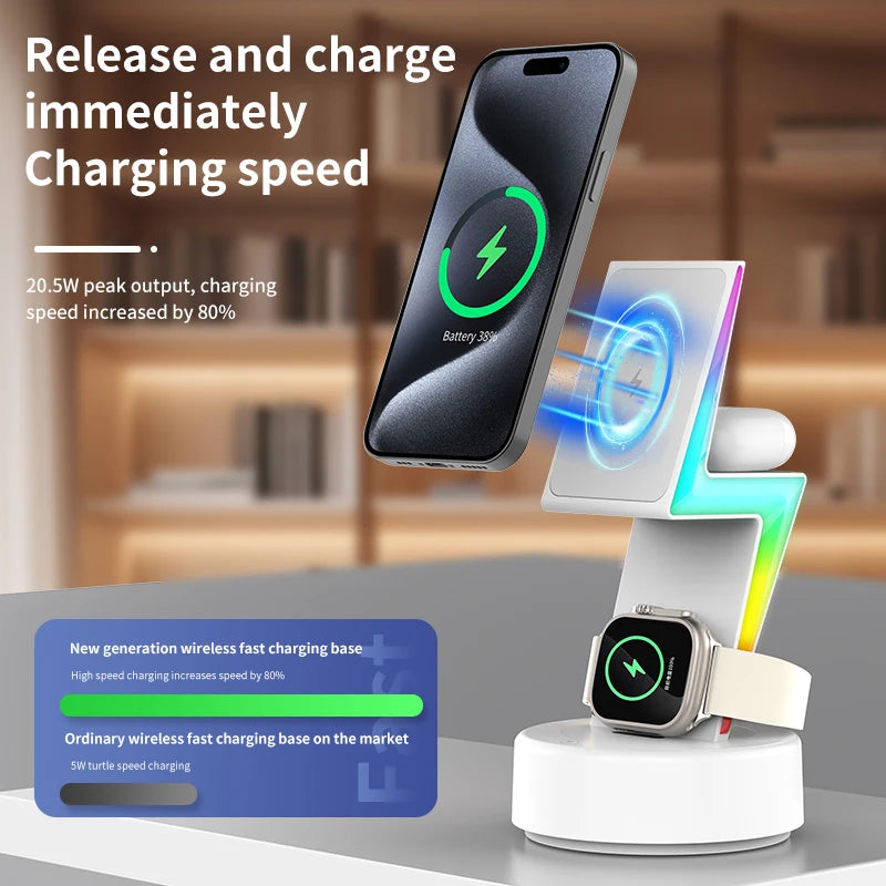 NEW - LIGHTNING BOLT 3 in 1 Magnetic Wireless Charging Station