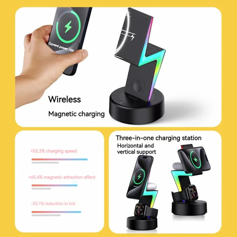 NEW - LIGHTNING BOLT 3 in 1 Magnetic Wireless Charging Station